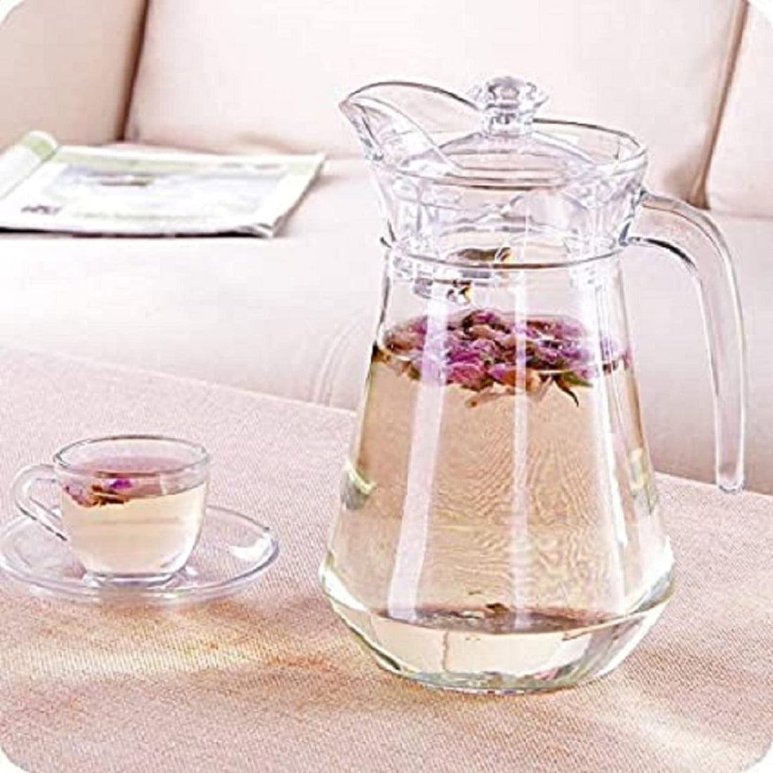 1.3L Glass Pitcher with Plastic Lid - Beverage Jug for Home Use
