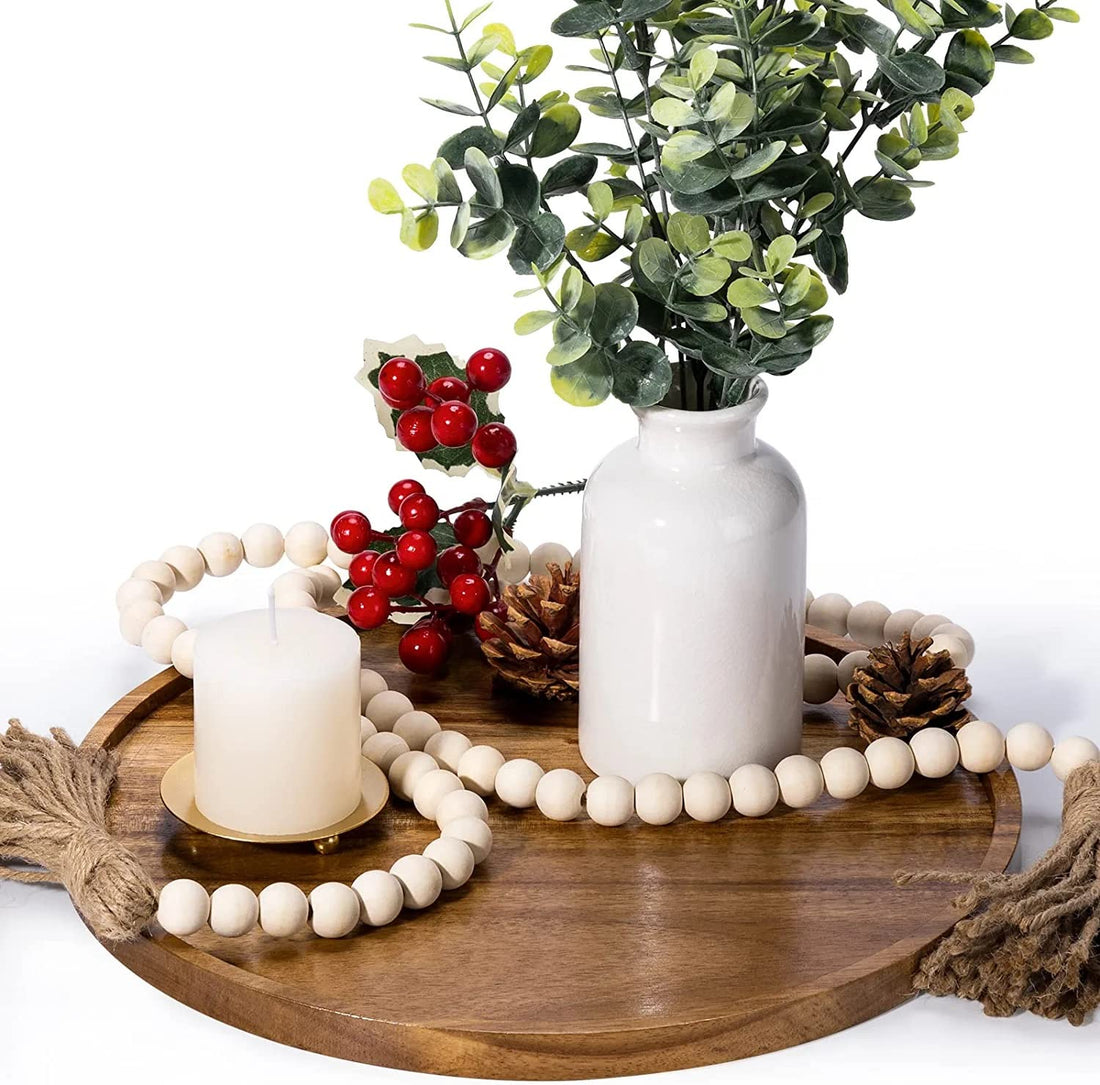 Beautiful Wood Round Decorative Tray for Home, Kitchen, and Coffee Table