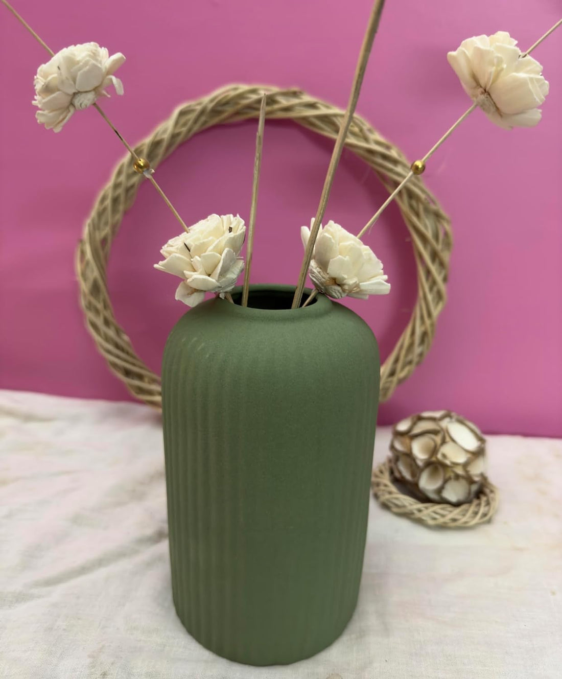6-Inch Ribbed Ceramic Vase, Perfect for Pampas Grass & Money Plants
