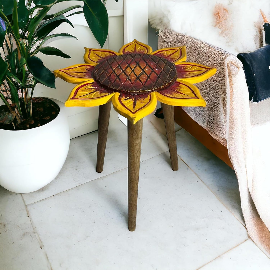 Beautiful Sunflower Shape Wooden Side Stool